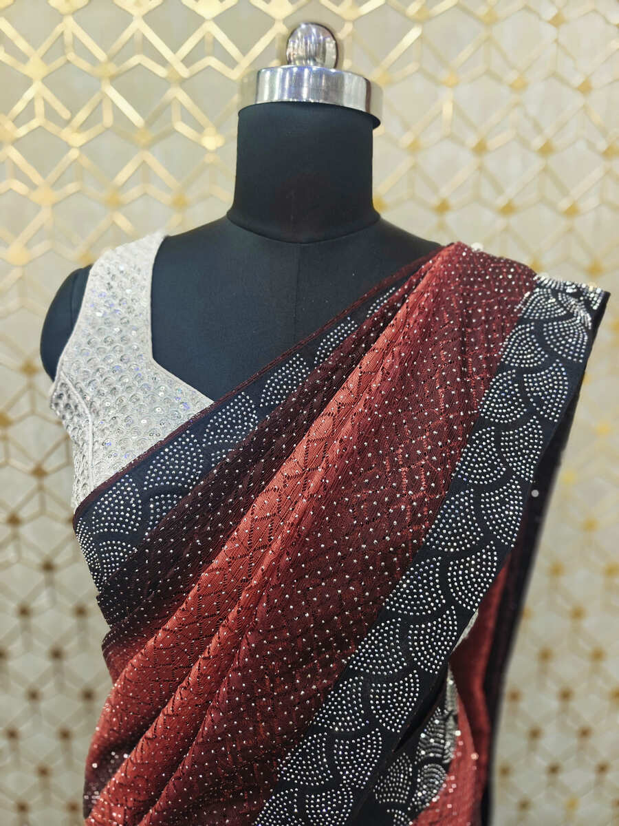 Swarovski Work With Net Malai Silk